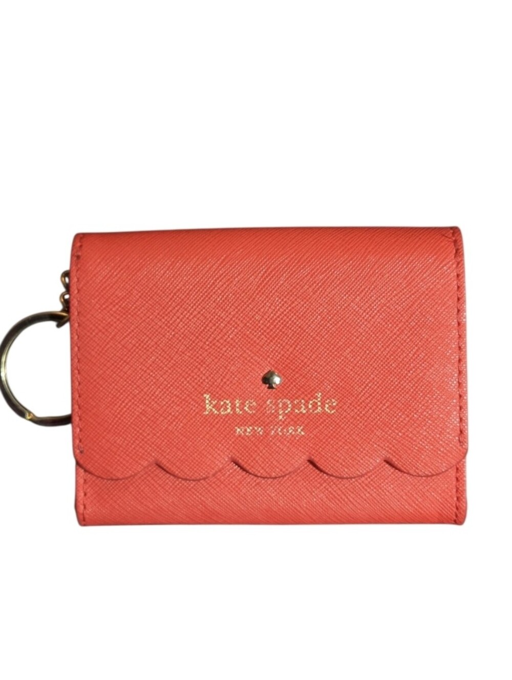 kate spade Scallop Leather Compact Card Case with Keyring EUC